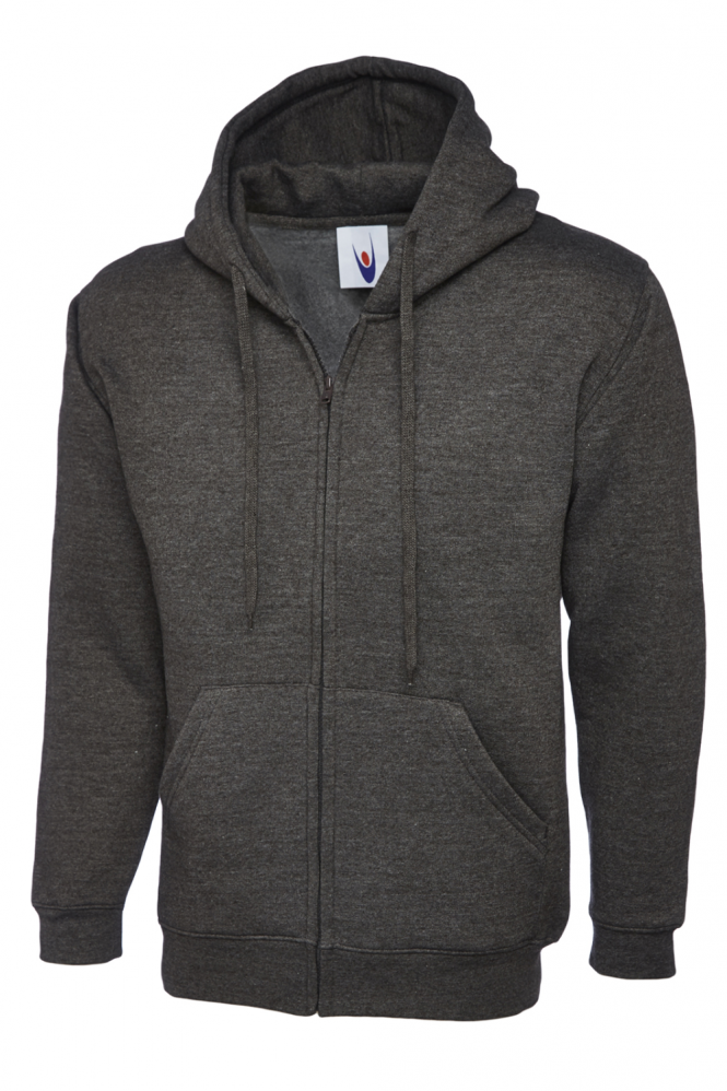 Uneek Unisex Classic Full Zip Hooded Sweatshirt, Charcoal