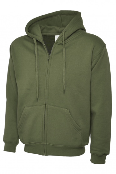 Uneek Unisex Classic Full Zip Hooded Sweatshirt, Olive