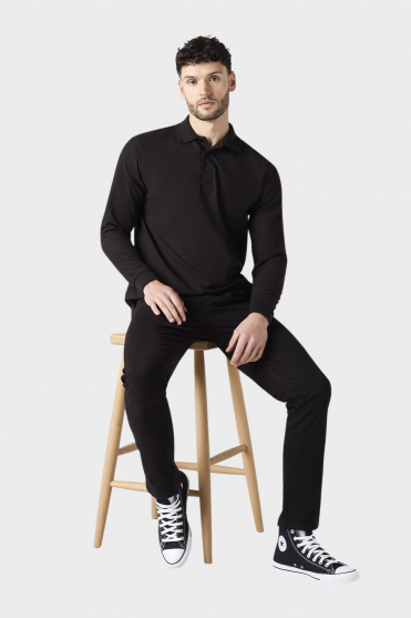 Uneek Unisex Long Sleeved Polo, Black