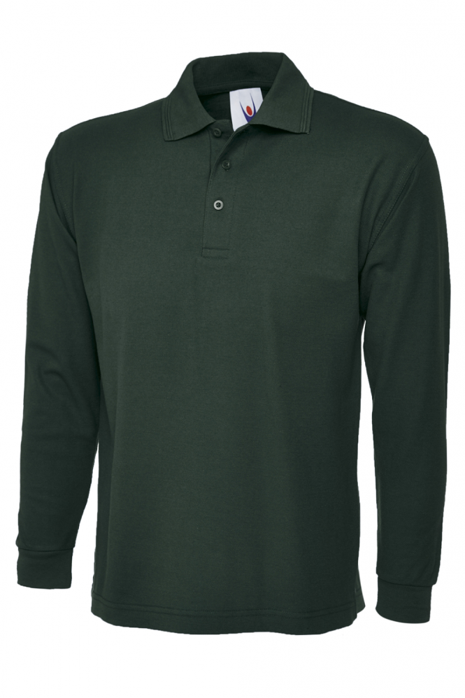 Uneek Unisex Long Sleeved Polo, Bottle Green