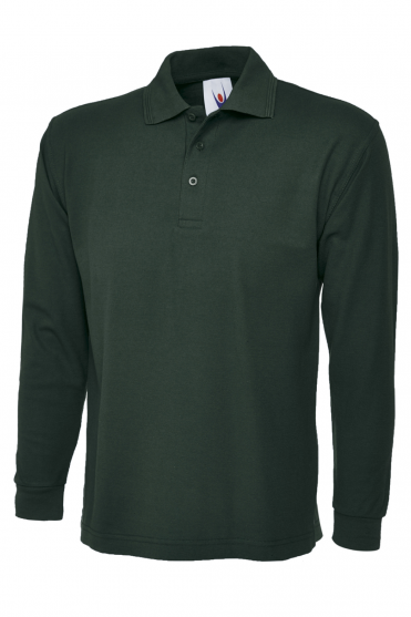 Uneek Unisex Long Sleeved Polo, Bottle Green
