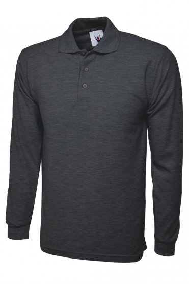Uneek Unisex Long Sleeved Polo, Charcoal