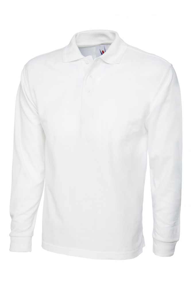 Uneek Unisex Long Sleeved Polo, White