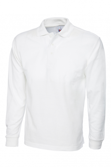 Uneek Unisex Long Sleeved Polo, White