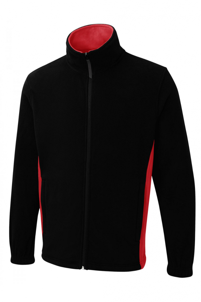 Uneek Unisex Two Tone Full Zip Fleece Jacket, Black/Red